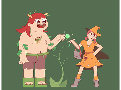 Forest family cartoon characterdesign family flat ilustration flower forest troll witch