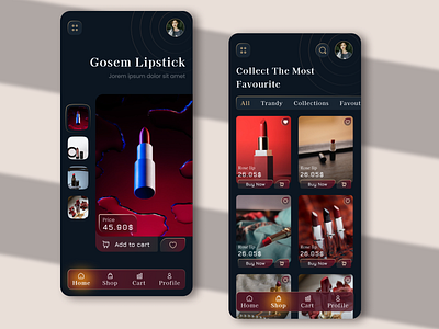 Gosem Lipstick Application app design girls app lipstick lipstick app mobile ui uiux