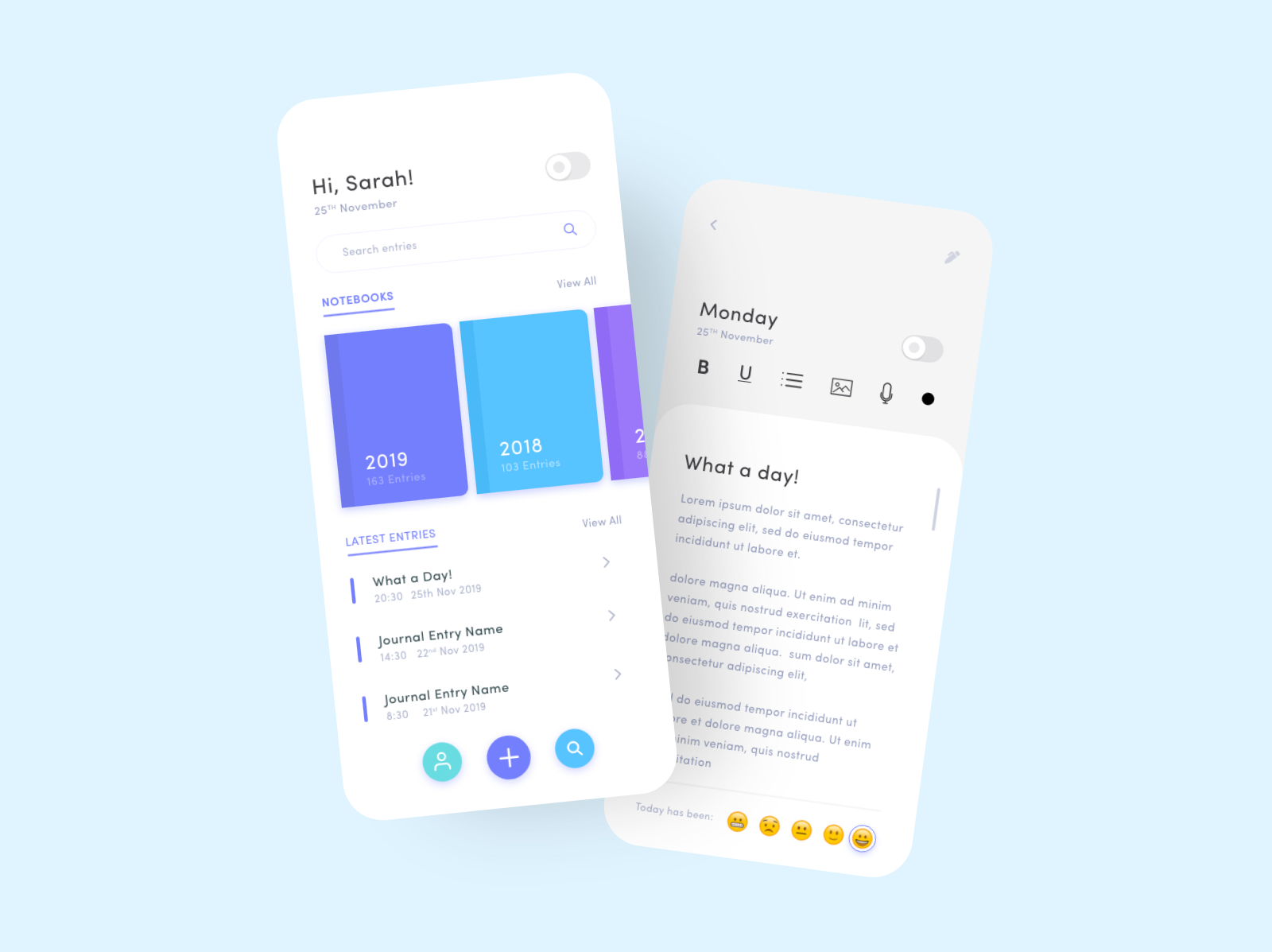 Journalling App Concept by Sarah Newman on Dribbble