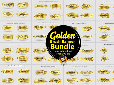 Golden Brush Banner Bundle action art atn banner brush design effect gold golden golden design golden ratio illustration mrikhokon photoshop