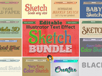 Sketch Text Effect Illustrator bundle font bundle illustrator text effect sketch effect sketch text effect sketch text effect illustrator text effect bundle typography design