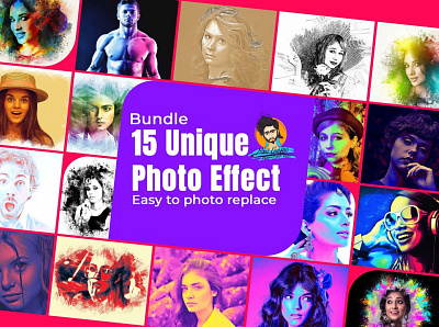 15 Unique Photo Effect Template mixed art photo effect template photo mockup photo template vintage poster effect