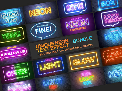 Exclusive Neon Text Effect Bundle exclusive neon text glow light light effect neon text effect text effect text effect bundle