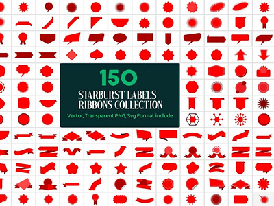 150 Starburst labels Ribbons banner illustration labels ribbons