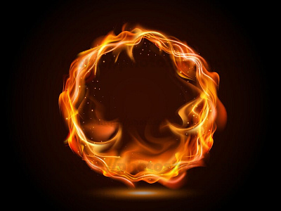 Realistic circle fire flame offer banner glow