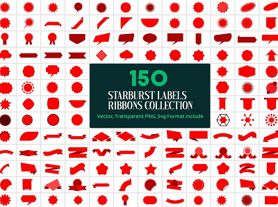 150 Starburst labels Ribbons corner banner ribbon tag