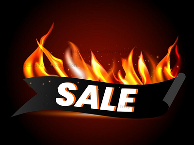 Realistic hot fire flame label composition banner sale