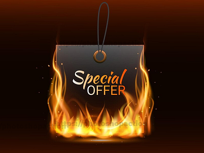 Realistic hot fire flame label composition banner fire background sale banner