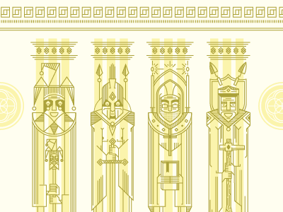 the Four Pillars column freemasons illustration knights pillar statue vector