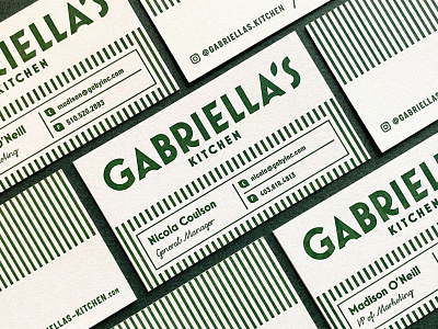 Gabriella's Kitchen branding businesscard frozen meals hemp italian letterpress logo logotype pasta stout