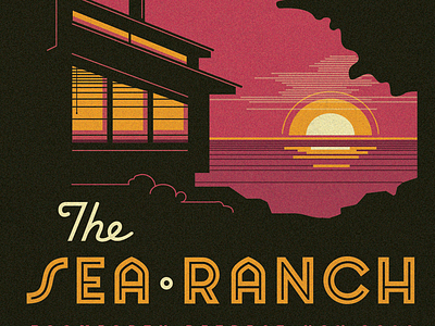 The Sea Ranch badge california illustration luggage label mid century sunset travel type vintage