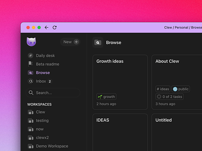 Clew: Browse page app clew design ui web design