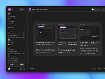 Clew: Canvas Onboarding clew design ui