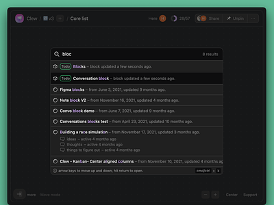 Clew: Block and View search clew design search ui