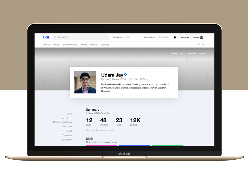 Tidl Profile creative portfolio profile resume tidl ui