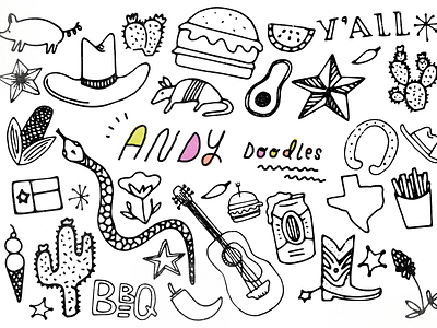 Howdy Ya'll burger cactus color palette cowboy design doodles flat guitar handdrawn illustration lettering snake texas typography vector yall