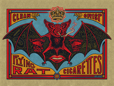 Flying Rat Cigarettes art bat big tobacco cigarettes custom lettering design handlettering illustration illustrator typography vector