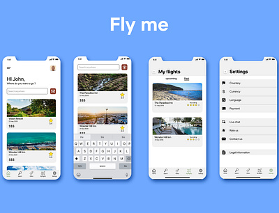 fly me - travel app app flat minimal typography ui ux vector