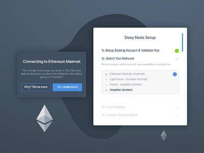 Deep Node Network Selection blockchain crypto eth 2.0 ethereum interaction interaction design mainnet network selection staking test network ui