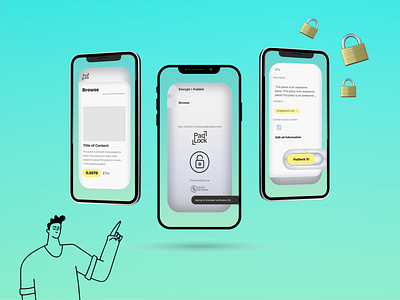 Padlock Landing + Browse and Encryption Page Mobile blockchain branding browser crypto design encryption ethereum landing page ui upload file ux webflow website design