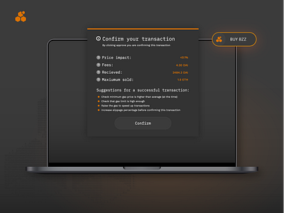 Swarm Bzzaar Interface UI Feedback - Tx Confirmation Modal blockchain branding dark theme design ethereum illustration logo modals token interfaces ui ux