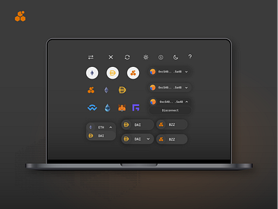 Swarm Bzzaar Style Guide Buttons & Icons blockchain branding crypto logos dark theme design ethereum marketing collateral token interface ui ux