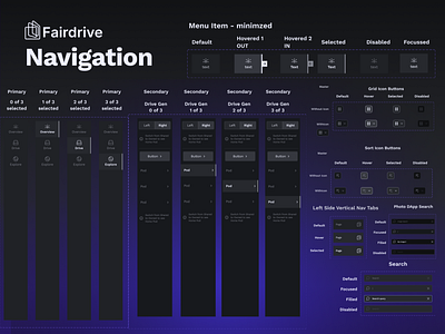 Fairdrive Design System - Navigation atomic design blockchain branding dark theme design system ethereum graphic design interface menu modular navigation side bar style guide ui