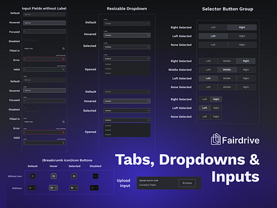 Fairdrive Design System - Tabs, Dropdowns and Inputs