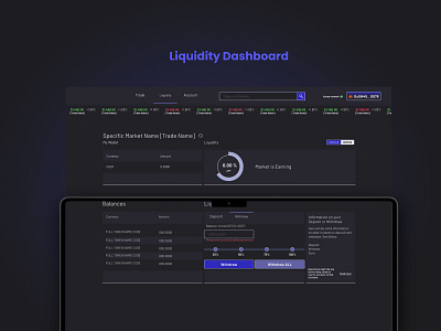 Hybrid Crypto & Commodity Trading Platform - Liquidity Dashbaord blockchain charts commodity crypto dark theme dashboards liquidity ui withdraw