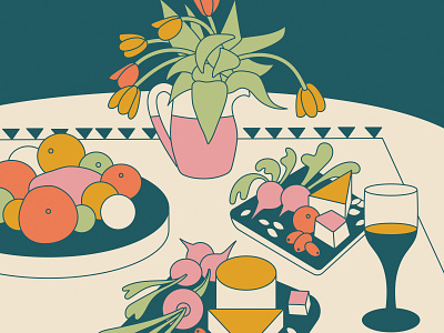 Charcuterie Board beets charcuterie cheese digital illustration fruit illustration radishes still life tulips wine