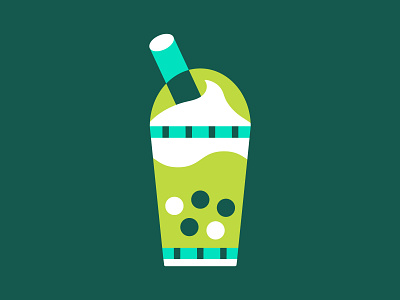Iced Matcha Latte with Boba boba tea digital illustration drink food illustration matcha