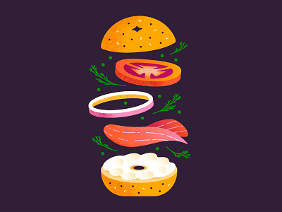 Bagel with Lox bagel capers cream cheese digital illustration dill food illustration lox tomato