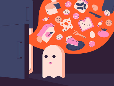 Poltergeist digital illustration fridge ghost hungry illustration poltergeist snacks spooky