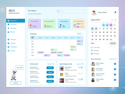 Student's dashboard at the school of robotics 3d illustrations dashboard design education online cabinet school of robotics students dashboard ui design ux design