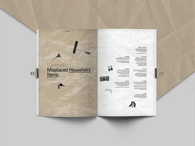 Common Misplaced Household Items | Magazine Layout alignment book funny home humour layout magazine page simple style swiss