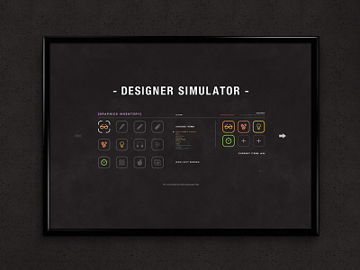 Designer Simulator (Inventory Menu) | Typography Poster designer funny graphics humour icon illustration inventory layout minimal parody simple simulator style typography ui ux