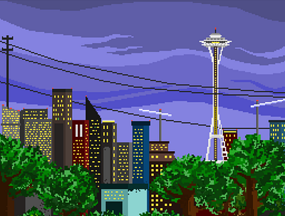 Seattle at Dusk pixelart