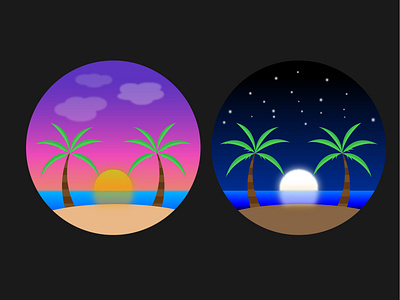 Beach Logos beach design illustration illustrator minimal moon night palm palm trees sea sunset sunset logo sunsets vector view