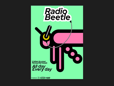 Beetle Radio branding contemporary design flat illustration logo minimal poster poster art typography