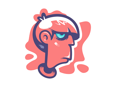 Pensive dude 2d cartoon character dude face flat portrait thoughtful