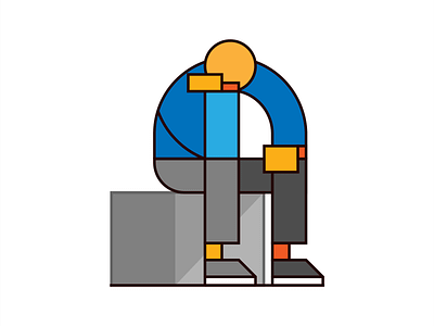 thinker character flatillustration kubism seated person thinker