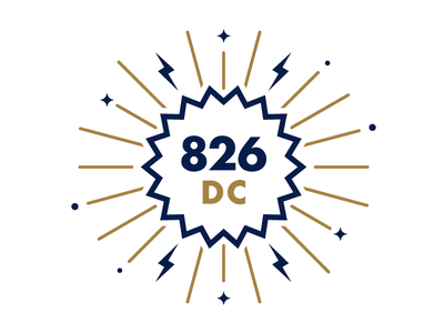 New Organization Logo for 826DC 826 badge burst dc lightening linear magic sparks