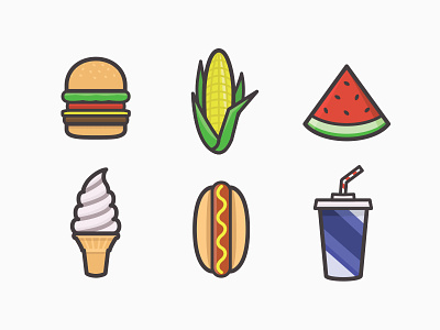 Summer snacks burger design flat food ice cream icon pack icons illustration simple summer tools of the trade vector