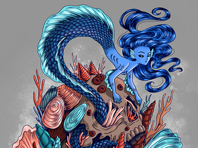 Home Sweet Home digitally colored fantasyart illustration marta tesoro mermaid mermay photoshop skull skullart