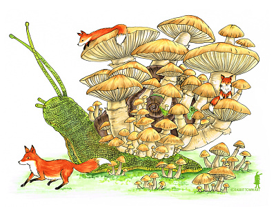 A Stroll foxes illustration marta tesoro rabbit town art rabbittownart snails whimsy