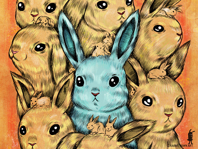 Bunny Blue adorable blue bunnies bunny cute marta tesoro rabbit rabbit town art rabbits rabbittownart surreal whimsy