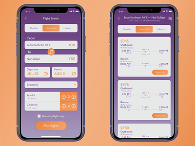 Flight Search App UI Design