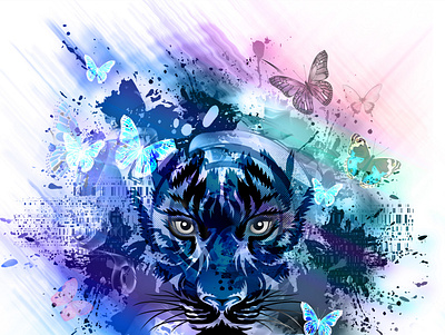 Tiger illustrations Design animal animals cat cats devil eye eyes face graphic head horn illustration illustrations image mascot mascots predator school