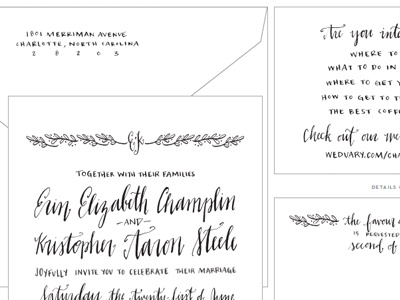 Custom Hand Lettered Wedding Invitation Suite calligraphy custom floral letters north carolina organic summer wedding wedding