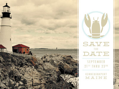 Maine Retreat Save the Date coast colorized event khaki light blue lobster maine muted save the date